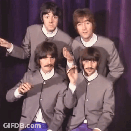 Beatles Posing With Purple Curtain GIF