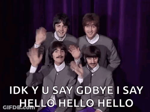 Beatles Waving Hands In Front Of Purple Background GIF