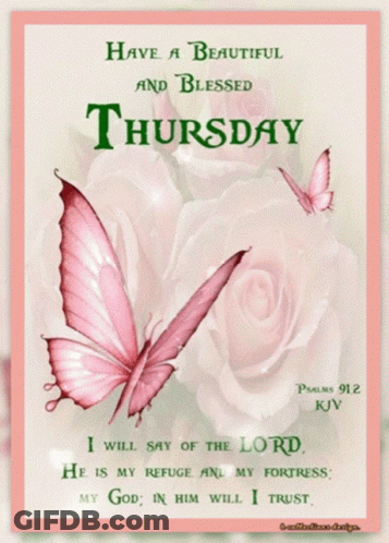 Beautiful And Blessed Thursday Card With Pink Butterflies GIF