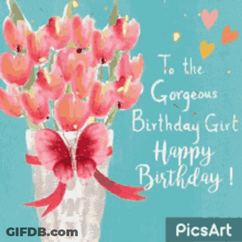 Beautiful Animated Flower Vase Happy Birthday Diva GIF