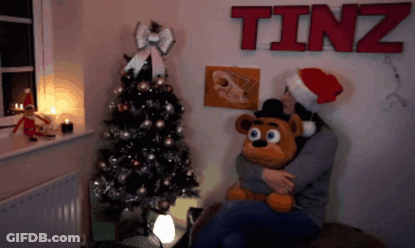 Beautiful Christmas Watching The Tree Hugging Bear GIF