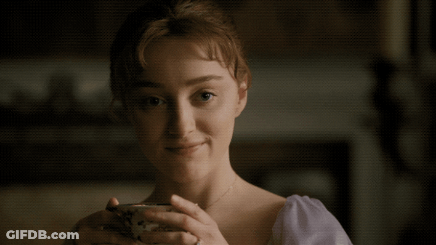 Beautiful Daphne Bridgerton Sipping Tea Gracefully GIF