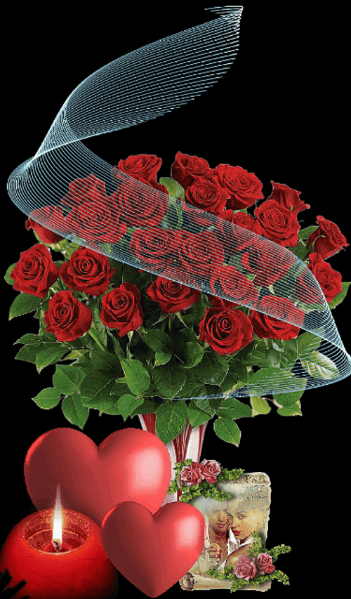 Beautiful Flowers Red Roses Candles Heart Love GIF