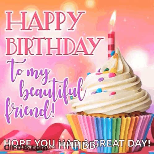 Beautiful Friend With Birthday Cupcake And Candle GIF