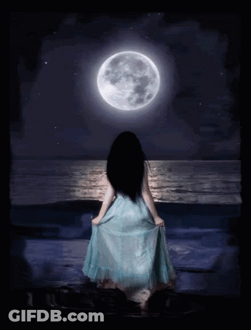 Beautiful Girl In Ocean Full Moon GIF