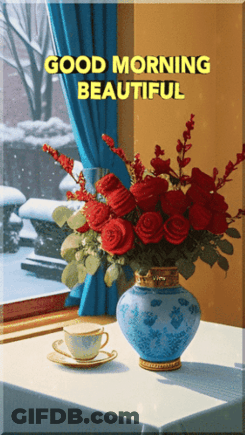 Beautiful Good Morning Flowers On Vase GIF