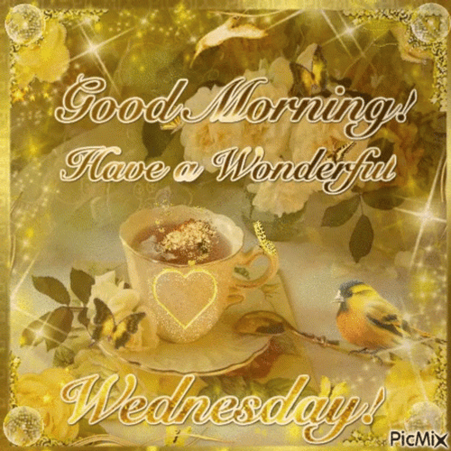 Beautiful Good Morning Wednesday Golden Tea GIF