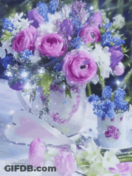 Beautiful Purple Bouquet Flowers Glittering GIF