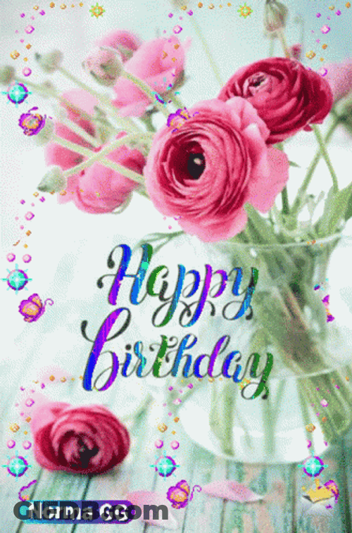 Beautiful Shimmering Flower Happy Birthday GIF