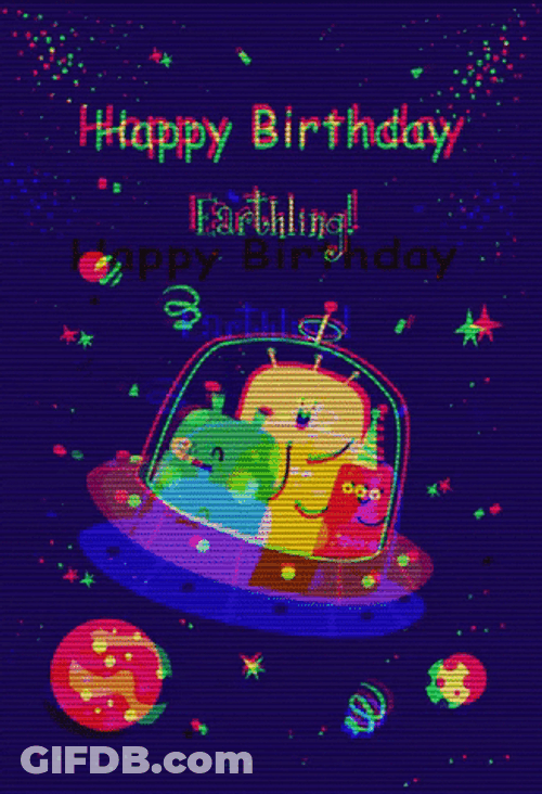 Beautiful Space Ship Happy Birthday GIF