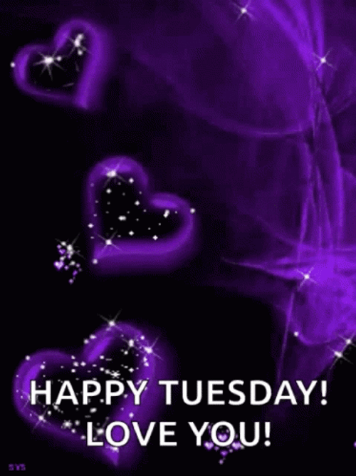 Beautiful Tuesday Sparkling Violet Hearts GIF
