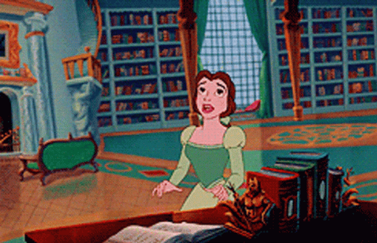 Beauty Is Amazed In Big Library GIF