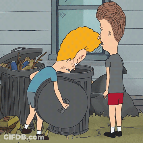 Beavis And Butthead Looking Into Trashcan GIF