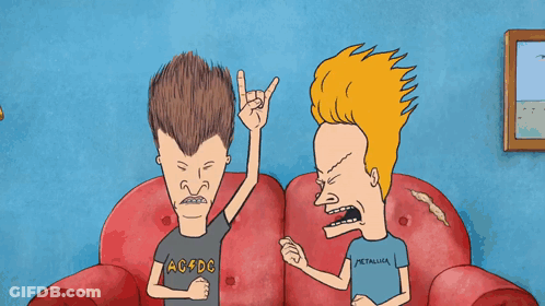 Beavis And Butthead Sitting On Red Couch Beavis Wearing AC DC Shirt GIF