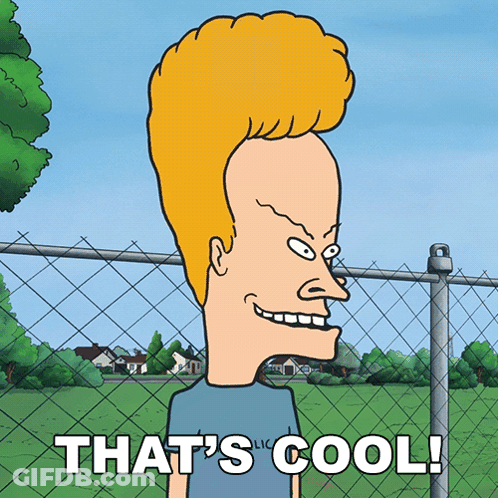Beavis From Beavis And Butthead Is Standing In Front Of A Chain Link Fence And Says That 'S Cool GIF