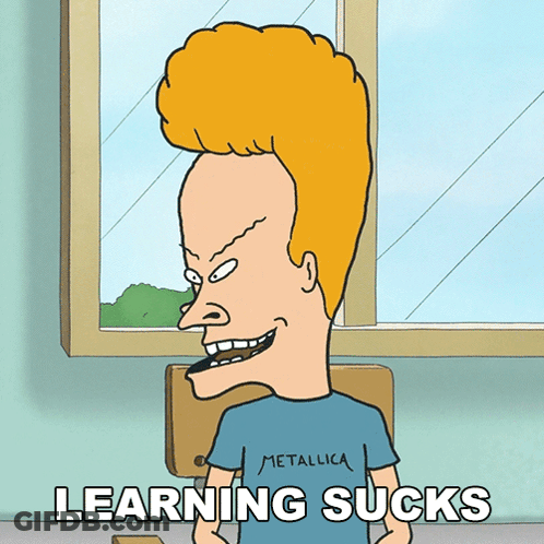 Beavis In Metallica Shirt Saying Learning Sucks GIF