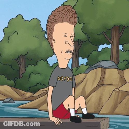 Beavis Sitting On Log Wearing AC DC Shirt GIF
