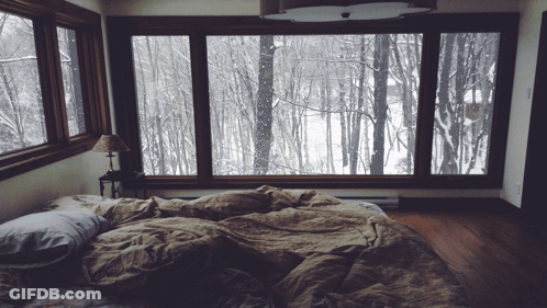 Bedroom With Bed And Large Window GIF