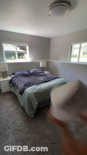 Bedroom With Bed Two Lamps And Window GIF