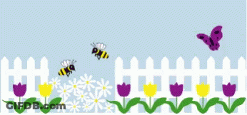 Bee Flying Over Picket Fence Saying Happy Spring GIF