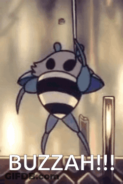 Bee Hanging From Rope Saying Buzzah GIF