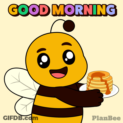 Bee Holding Pancakes Saying Good Morning Planbee GIF
