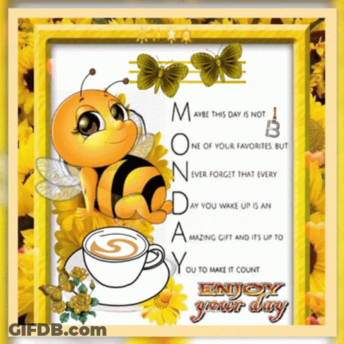 Bee On Flower Next To Coffee Enjoy Your Day Card GIF