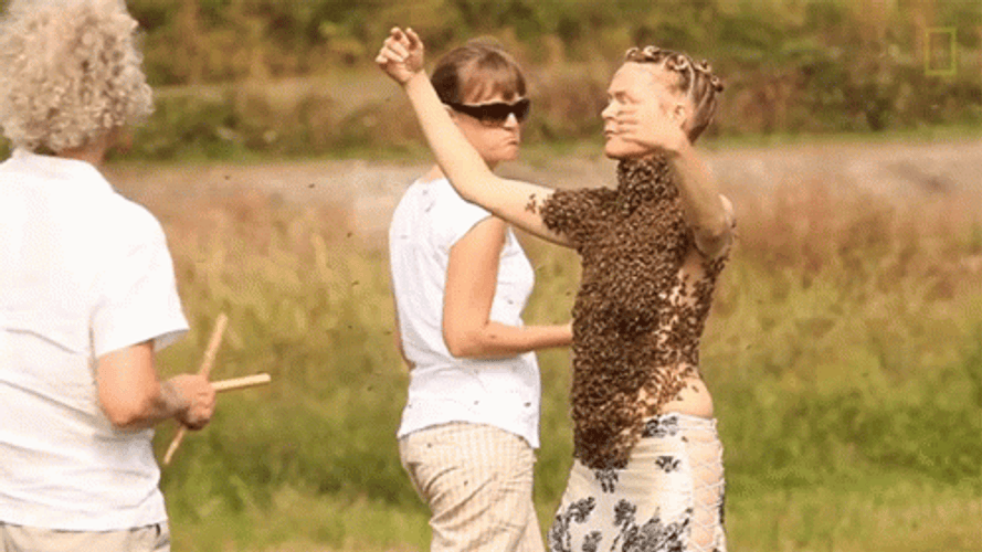 Bee Sting Women Chest Full Of Bees GIF