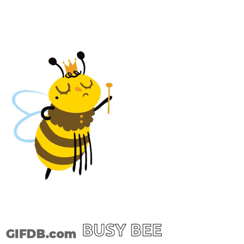 Bee Wearing Crown Holding Spoon GIF