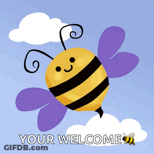 Bee With Purple Wings Saying Your Welcome GIF