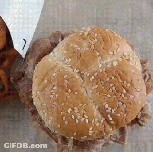 Beef Sandwich With Sesame Seeds And Fries GIF