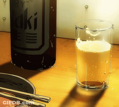 Beer Glass Next To Aki Beer Bottle GIF
