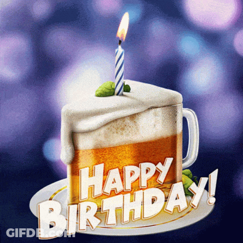 Beer Mug Birthday Cake With Lit Candle GIF