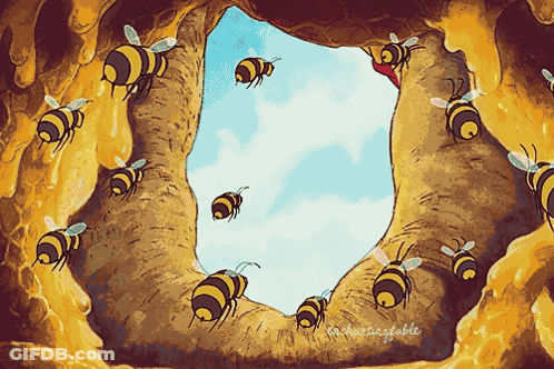Bees Flying Around Tree Hole GIF