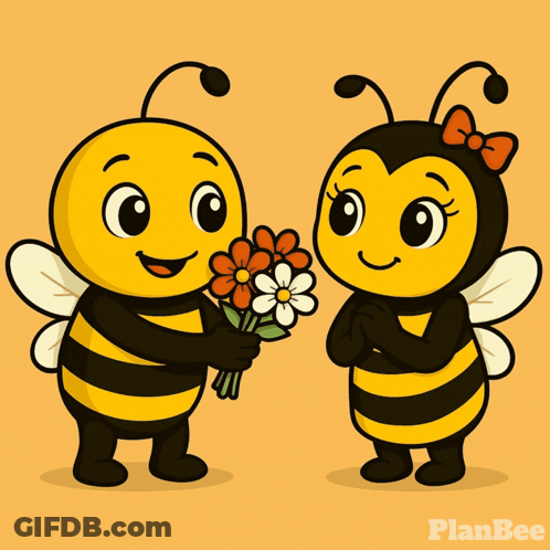 Bees Holding Flowers With PlanBee Logo GIF