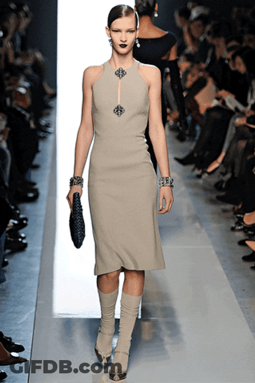 Beige Minimalist Dress Model On Runway GIF