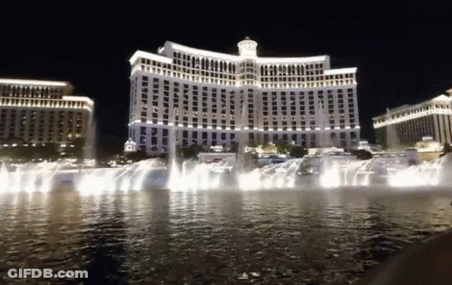 Bellagio Fountain In Front Of Building GIF