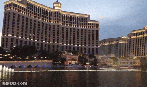 Bellagio Hotel Lit Up At Night GIF