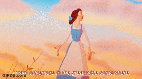 Belle From Beauty And The Beast In Field Saying I Want Adventure In The Great Wide GIF
