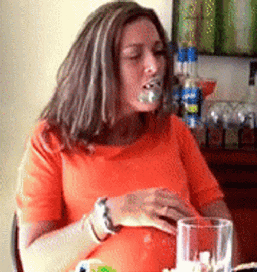 Belly Inflation Woman Eating Cake GIF