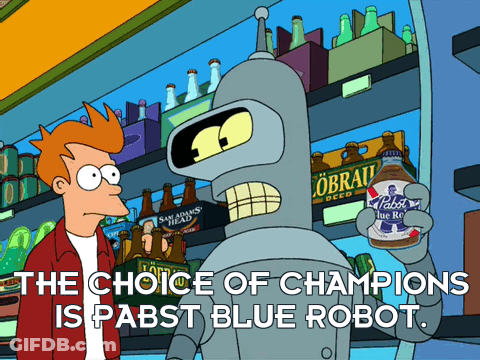 Bender From Futurama Holding A Bottle Of Pabst Blue Robot Beer GIF