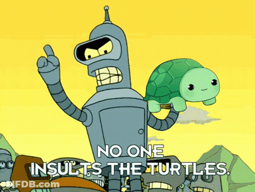 Bender From Futurama Holding Turtle No One Insults Turtles GIF