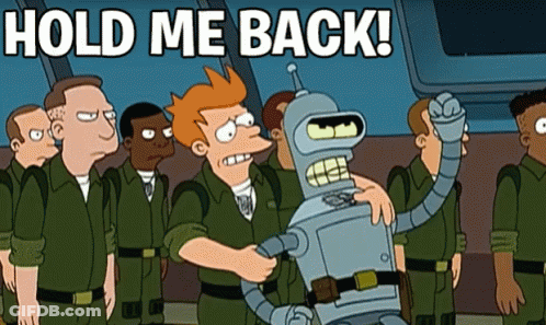 Bender From Futurama Is Hugging A Robot In Front Of A Group Of Soldiers With The Caption Hold Me Back GIF