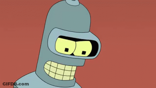 Bender From Futurama Is Shown With His Eyes Glowing In The Dark GIF