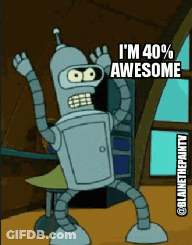 Bender From Futurama Is Standing In A Room With His Arms In The Air . GIF