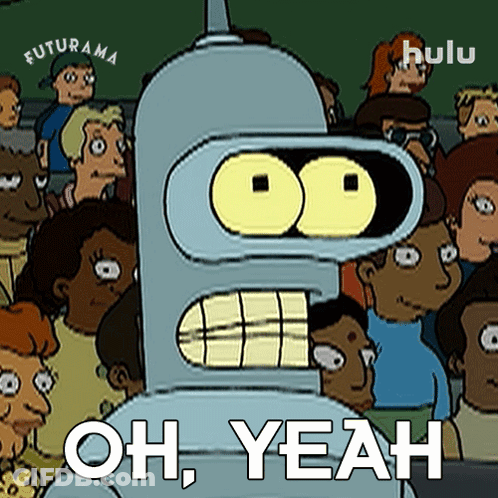 Bender From Futurama Is Standing In Front Of A Crowd And Saying Oh Yeah . GIF