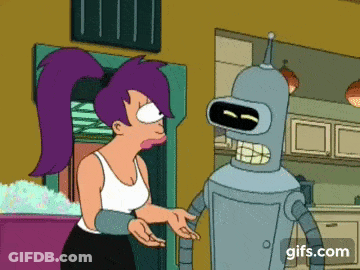Bender From Futurama Is Talking To A Woman In A Kitchen . GIF