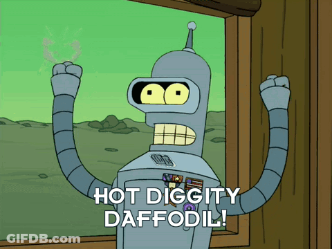 Bender From Futurama Says " Hot Diggity Daffodil " In Front Of A Window GIF