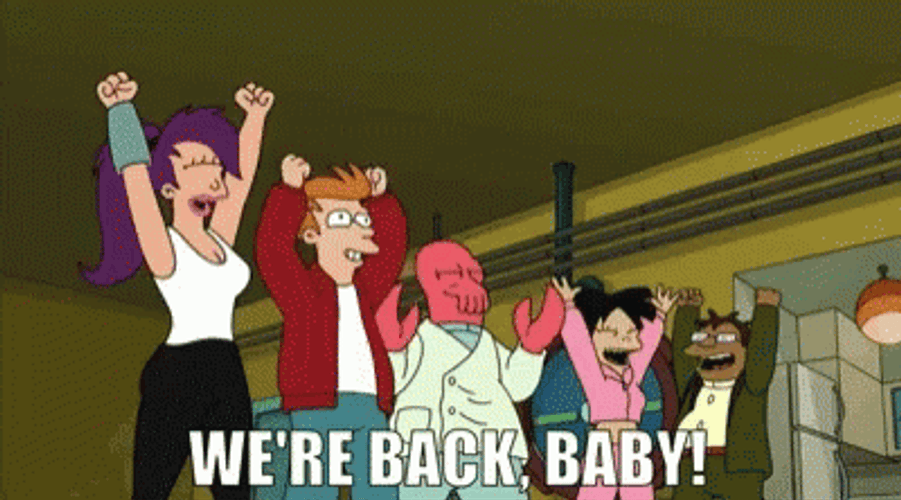 Bender Futurama We're Back Baby GIF