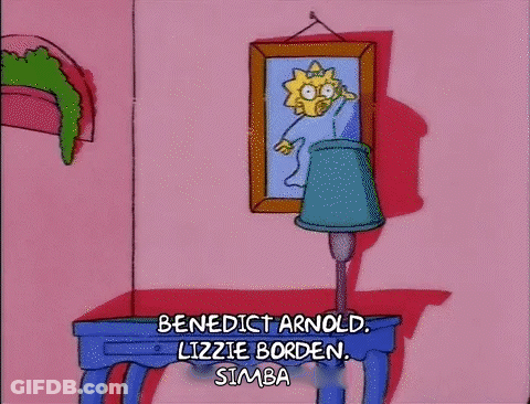 Benedict Arnold Lizzie Borden And Simba Standing Together GIF